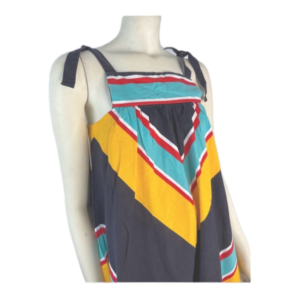 Vintage Hear Say Vibrant cotton Chevron Pinafore Apron Jumper dress size X Small - Picture 4 of 12